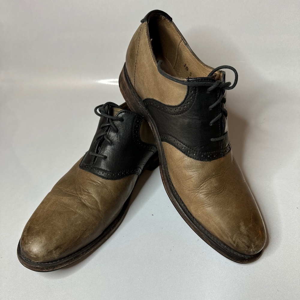JD Fisk Mens Shoes Sz 10.5 Brown Leather Oxford Lace Up Distressed Saddle